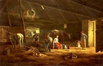 A Milkmaid and Plough Horses in a Barn - Agasse