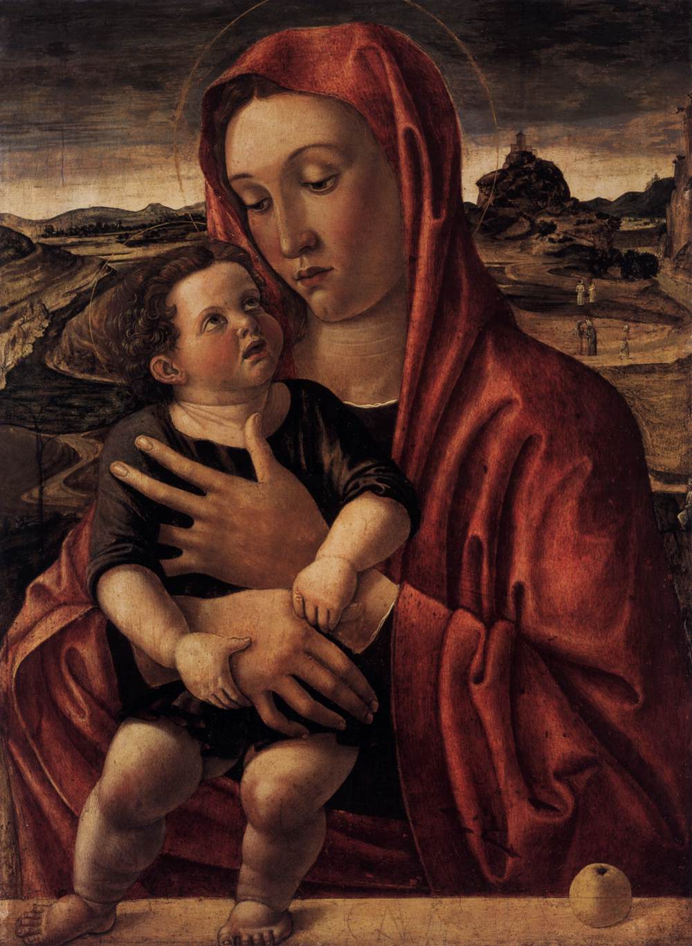 Madonna with Child Standing on a Parapet