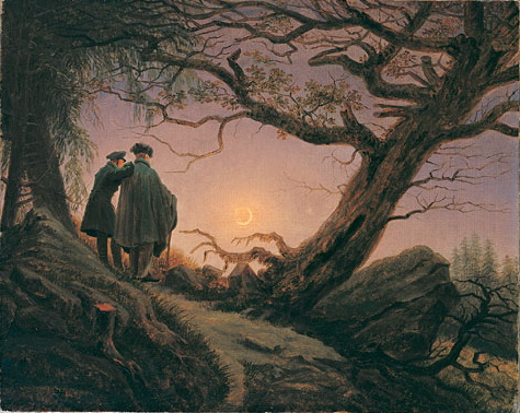 Two men contemplating the Moon