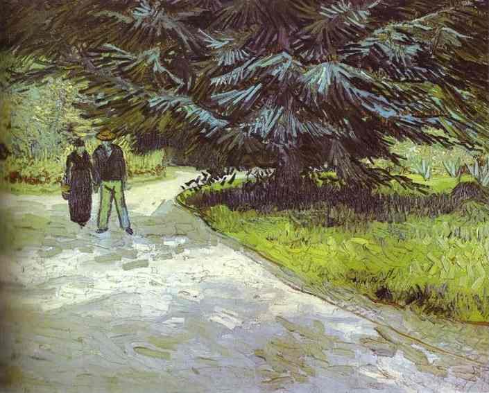 Park with a Couple and a Blue Fir Tree
