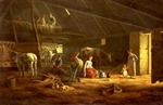 A Milkmaid and Plough Horses in a Barn - Agasse A Milkmaid and Plough Horses in a Barn - Agasse